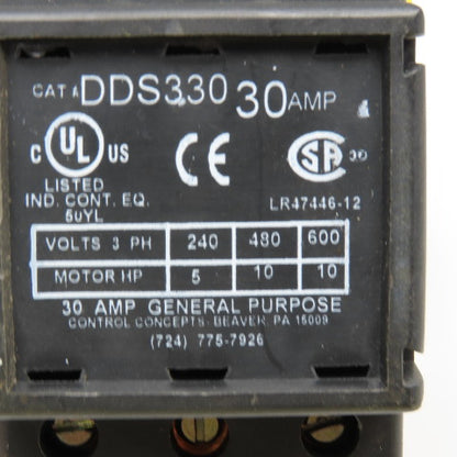 Control Concepts DDS330 600V 30A 10Hp Disconnect Switch LOTO