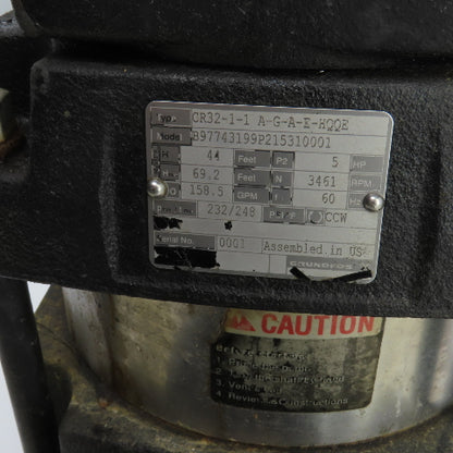 Grundfoss CR32-1-1 A-G-A-E-HQQE 5HP Multistage Centrifugal Pump 3PH 158GPM 69' H