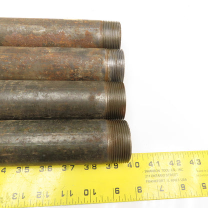 1-1/2" Malleable Black Iron Pipe Nipple 16-3/4"-17" OAL Lot Of 4