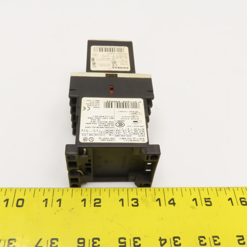 Siemens 3RT1016-2AB01 600VAC 20A Contactor Relay W/ Aux. 3RH1911-2HA12 24V Coil
