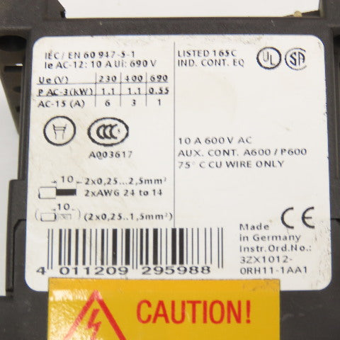 Siemens 3RH1122-2AB00 600VAC 10A Contactor Relay 24V Coil