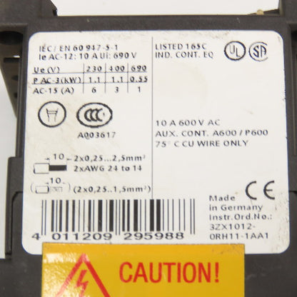 Siemens 3RH1122-2AB00 600VAC 10A Contactor Relay 24V Coil