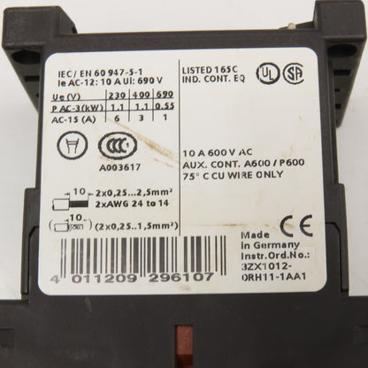 Siemens 3RH1122-2BB40 600VAC 10A Contactor Relay 24V Coil Lot Of 2