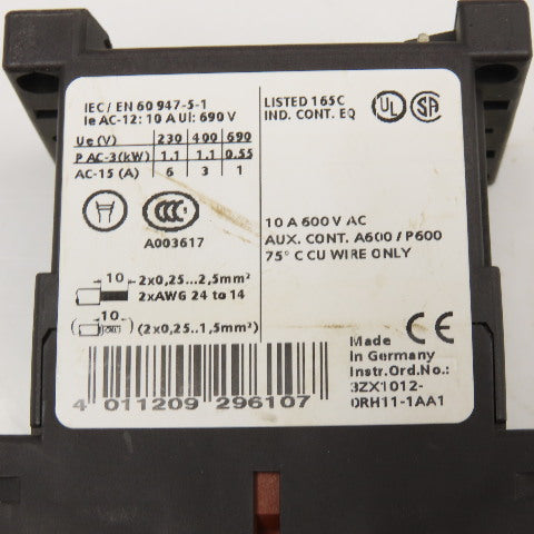 Siemens 3RH1122-2BB40 600VAC 10A Contactor Relay 24V Coil Lot Of 2