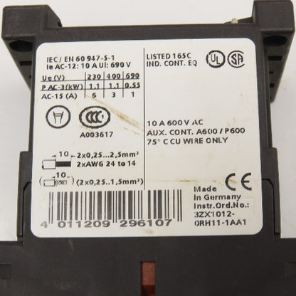 Siemens 3RH1122-2BB40 600VAC 10A Contactor Relay 24V Coil Lot Of 2