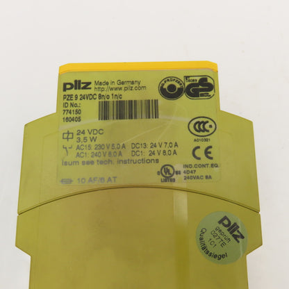 Pilz 774150 PZE 9 2 Channel Safety Relay 24VDC 8N/O 1N/C Contacts