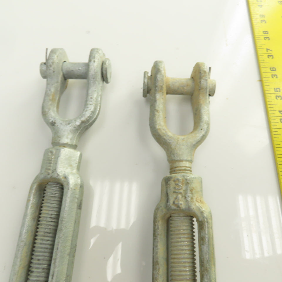 3/4" x 12" Body Galvanized Steel Turnbuckle Clevis x Clevis 5/8" Pin Lot Of 2