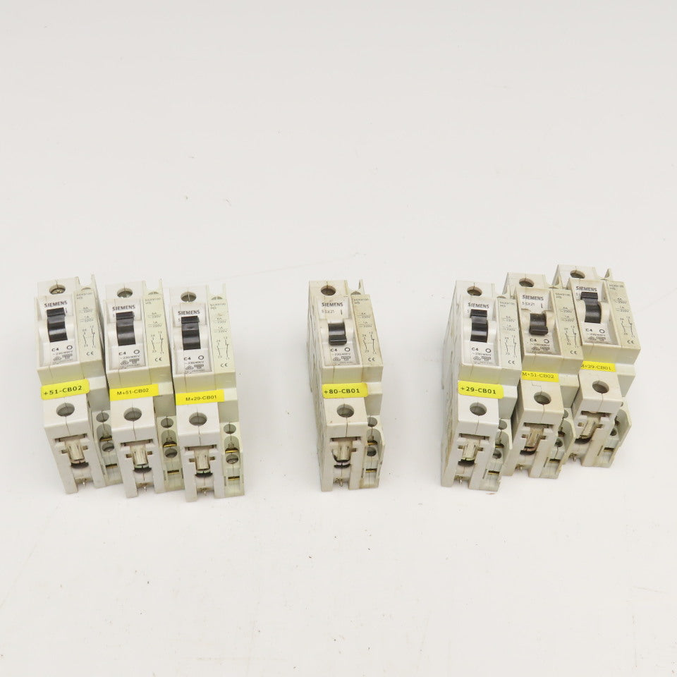 Siemens 5SX2 C4 4A 277V Single Pole Circuit Breaker W/ Aux. 5SX9100 Lot Of 7