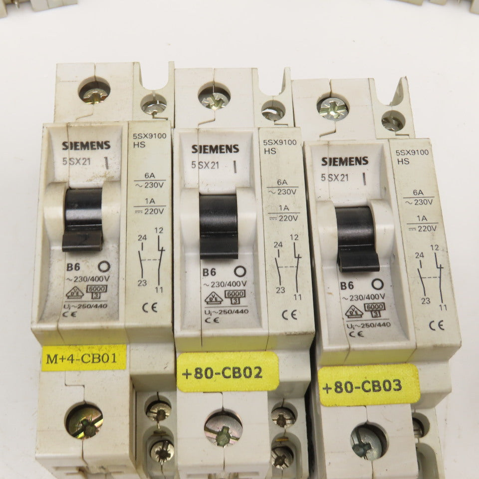 Siemens 5SX21 B6 6A 277V Single Pole Circuit Breaker W/ Aux. 5SX9100 Lot Of 14