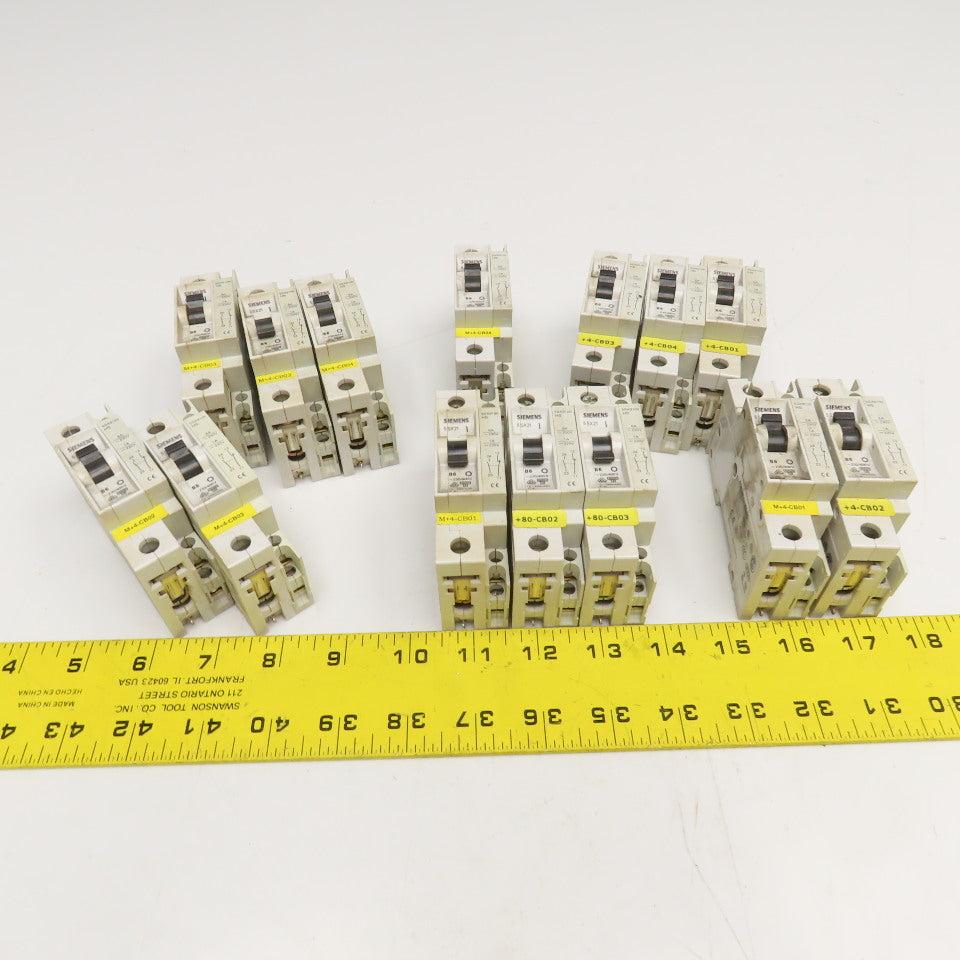 Siemens 5SX21 B6 6A 277V Single Pole Circuit Breaker W/ Aux. 5SX9100 Lot Of 14