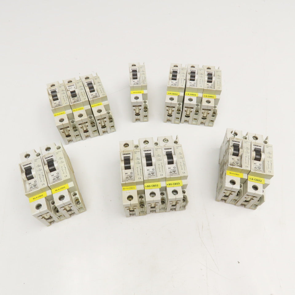 Siemens 5SX21 B6 6A 277V Single Pole Circuit Breaker W/ Aux. 5SX9100 Lot Of 14