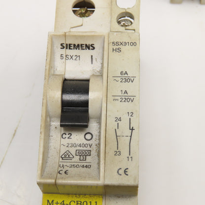 Siemens 5SX21 C2 2A 277V Single Pole Circuit Breaker W/ Aux. 5SX9100 Lot Of 6