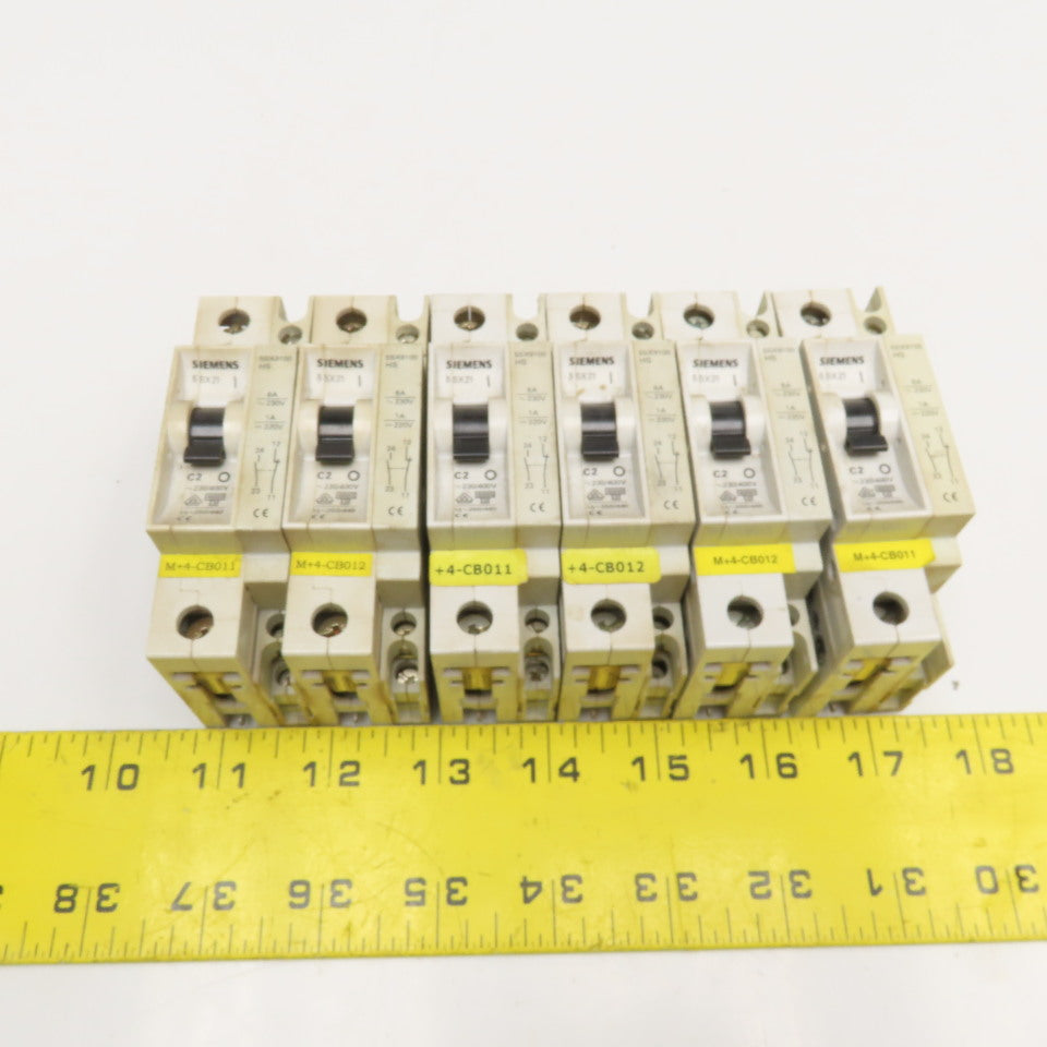 Siemens 5SX21 C2 2A 277V Single Pole Circuit Breaker W/ Aux. 5SX9100 Lot Of 6