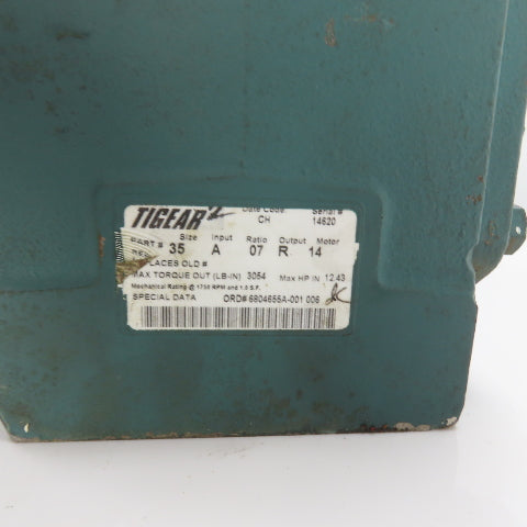 Dodge Tigear Size 35 7:1 Ratio Right Hand Gearbox 12.43HP 1750RPM In 250RPM Out