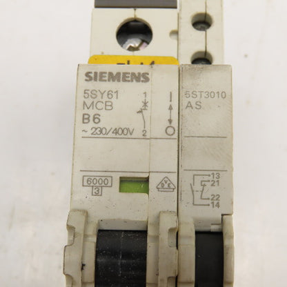 Siemens 5SY6106-6 B6 6A 400V Single Pole Circuit Breaker W/ Aux. Switch Lot/2