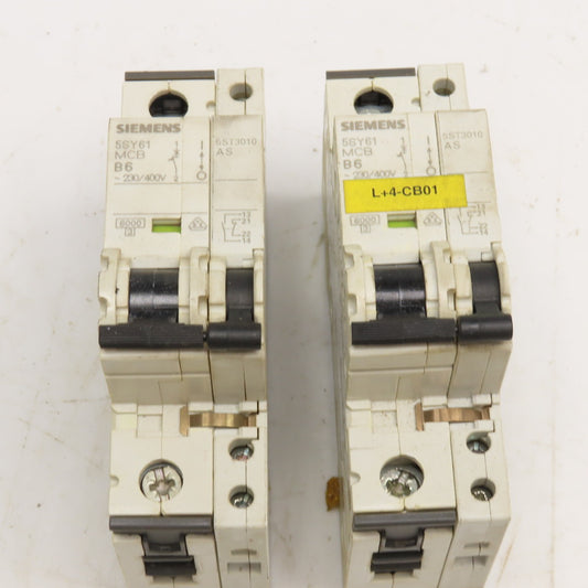Siemens 5SY6106-6 B6 6A 400V Single Pole Circuit Breaker W/ Aux. Switch Lot/2