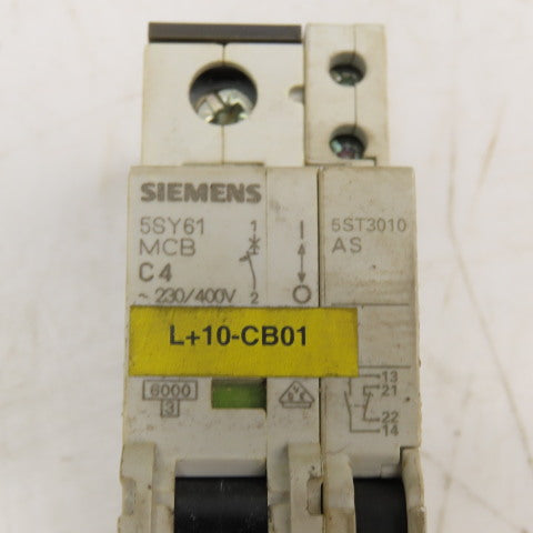 Siemens 5SY61 C4 4A 400V Single Pole Circuit Breaker W/ Aux. Switch Lot/5