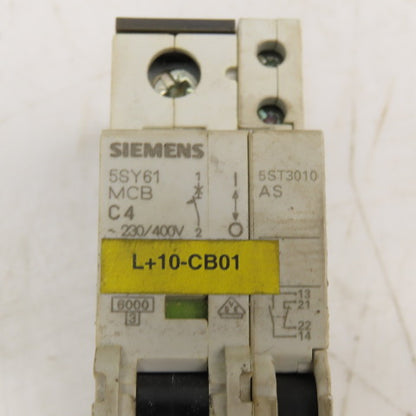 Siemens 5SY61 C4 4A 400V Single Pole Circuit Breaker W/ Aux. Switch Lot/5