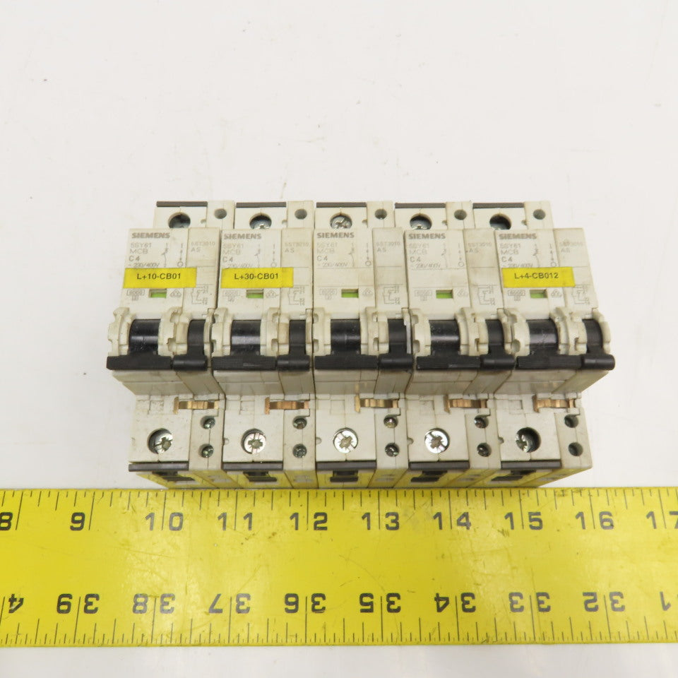Siemens 5SY61 C4 4A 400V Single Pole Circuit Breaker W/ Aux. Switch Lot/5