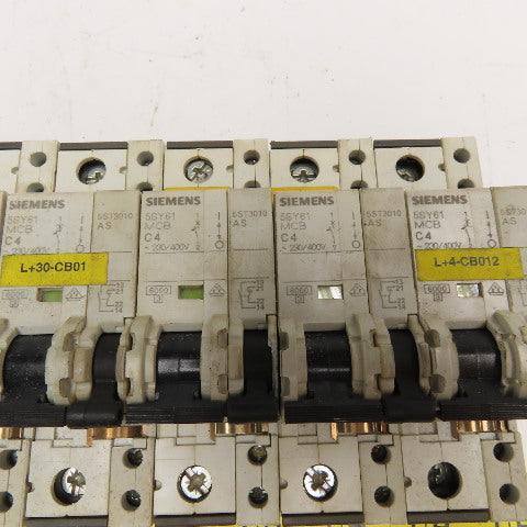 Siemens 5SY61 C4 4A 400V Single Pole Circuit Breaker W/ Aux. Switch Lot/5