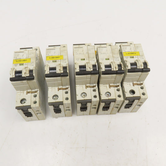 Siemens 5SY61 C4 4A 400V Single Pole Circuit Breaker W/ Aux. Switch Lot/5