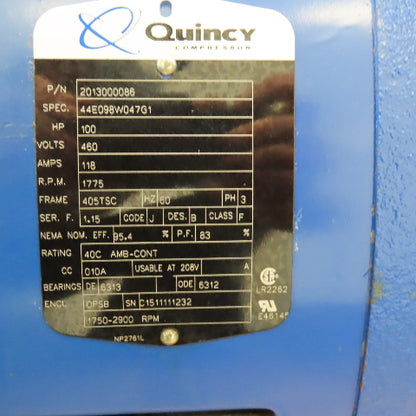 Quincy 2013000086 100HP AC Electric Compressor Motor 460V 3PH From QGV-100