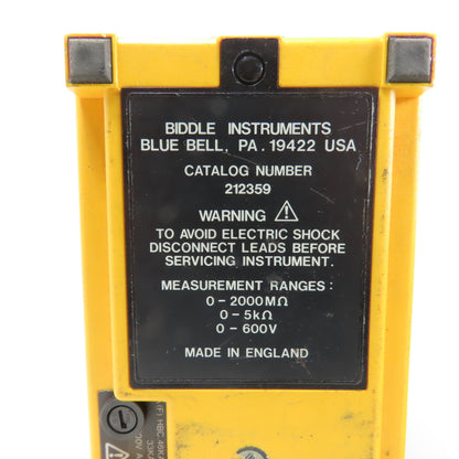 Biddle 212359 Megger 0-2000M Hand Cranked 120V Line Powered Insulation Tester