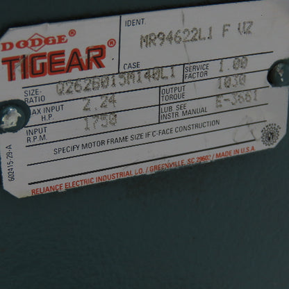 Dodge MR94622L1 40:1 Ratio Righthand Gear Reducer Output 43.75RPM 2HP 230/460V