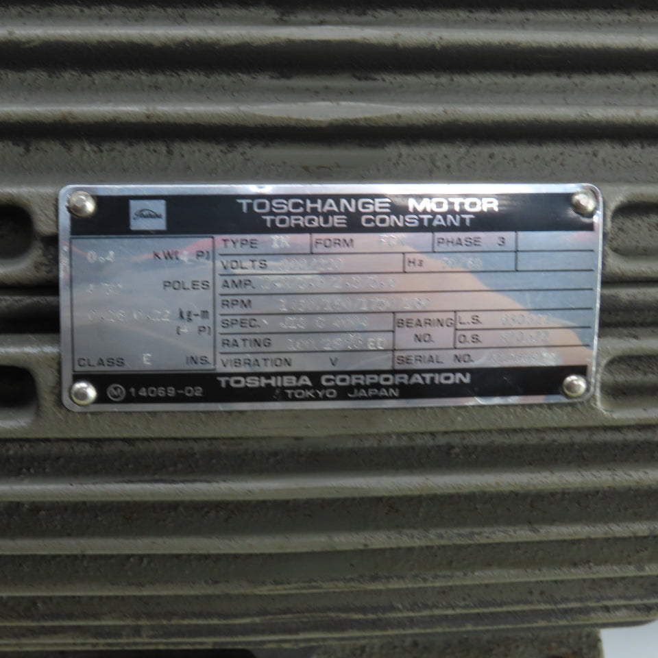Toshiba IK 0.4kW 2-Speed Electric Motor 1730/180RPM 220V 3PH 50/60HZ FCK Form