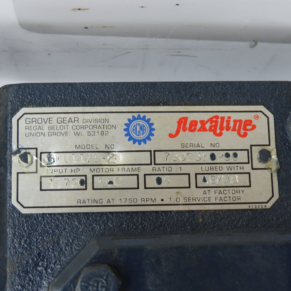 Grove BMQ1175-2 5:1 Ratio 3/4HP Left Hand Gear Reducer 90V DC 345RPM Output