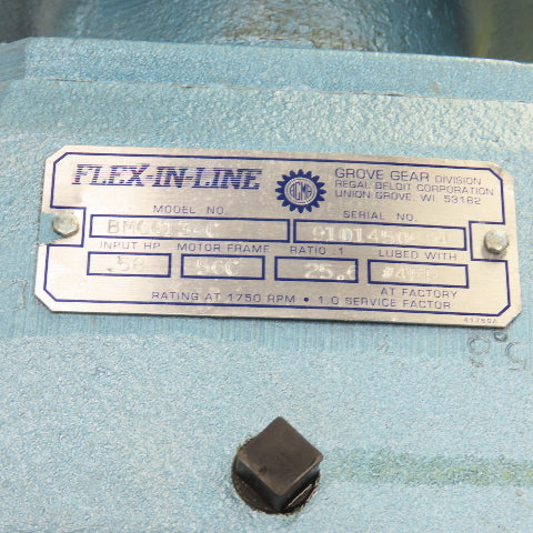 Grove BMCQ13-C 25.6:1 Ratio In-Line Gear Reducer 68RPM Output 1/4HP 90V DC
