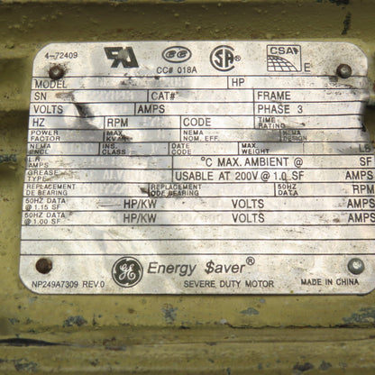 General Electric 5KS184STE205 5Hp 1750RPM 3Ph 230/480V 187T AC Motor