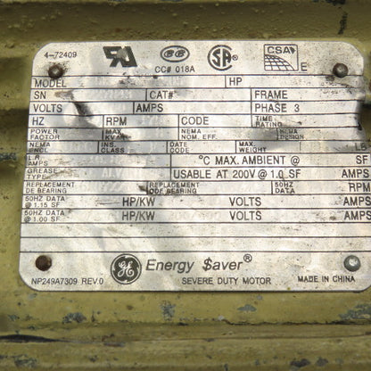 General Electric 5KS184STE205 5Hp 1750RPM 3Ph 230/480V 187T AC Motor