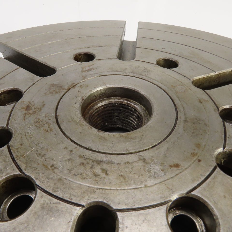 12-1/2" OD Lathe Mill Chuck Round Face Back Plate 7/16" 6-Pin W/ 1" T-Slots