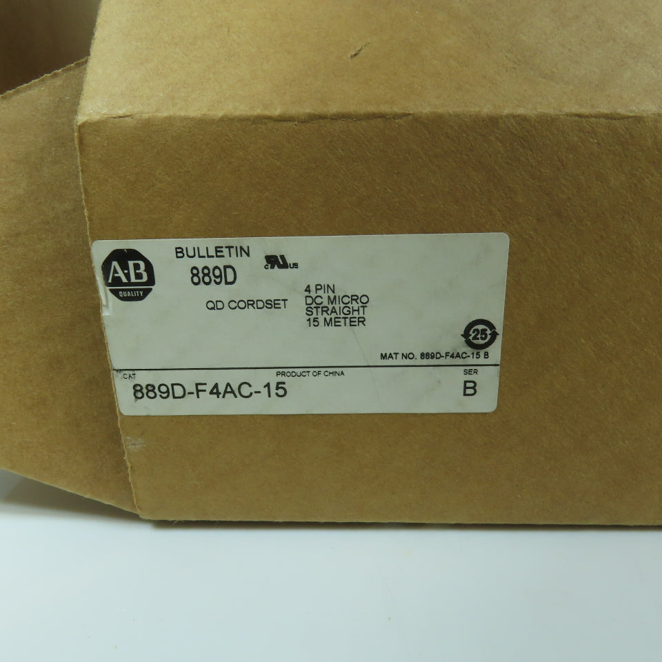 Allen Bradley 889D-F4AC-15 Ser B 15 Meter Straight QD Cordset 4-Pin DC Micro