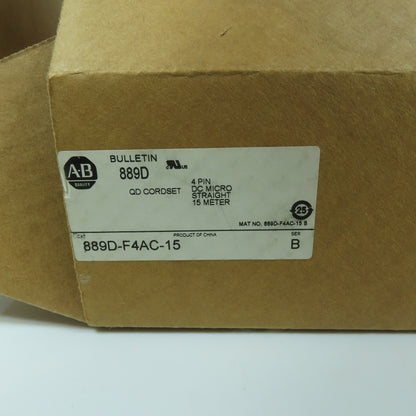 Allen Bradley 889D-F4AC-15 Ser B 15 Meter Straight QD Cordset 4-Pin DC Micro