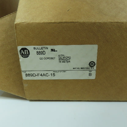 Allen Bradley 889D-F4AC-15 Ser B 15 Meter Straight QD Cordset 4-Pin DC Micro