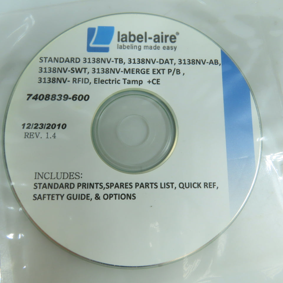 Label-aire 7408839-600 Rev 1.4 Standard 3138NV Prints, Parts List, (DVD)