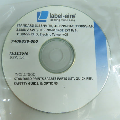 Label-aire 7408839-600 Rev 1.4 Standard 3138NV Prints, Parts List, (DVD)