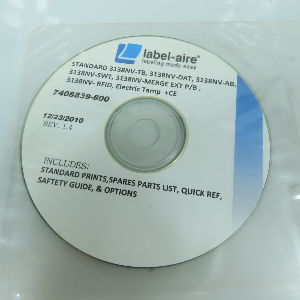 Label-aire 7408839-600 Rev 1.4 Standard 3138NV Prints, Parts List, (DVD)