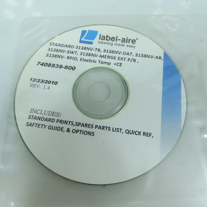 Label-aire 7408839-600 Rev 1.4 Standard 3138NV Prints, Parts List, (DVD)