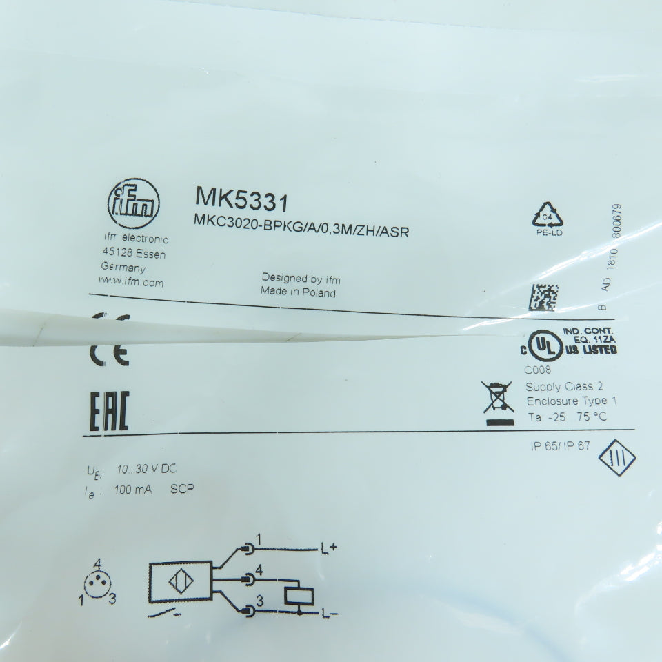 IFM MK5331 MKC3020-BPKG/A/0,3M/Z/ASR C-Slot Cylinder Sensor 10-30V DC