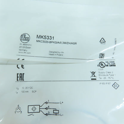 IFM MK5331 MKC3020-BPKG/A/0,3M/Z/ASR C-Slot Cylinder Sensor 10-30V DC