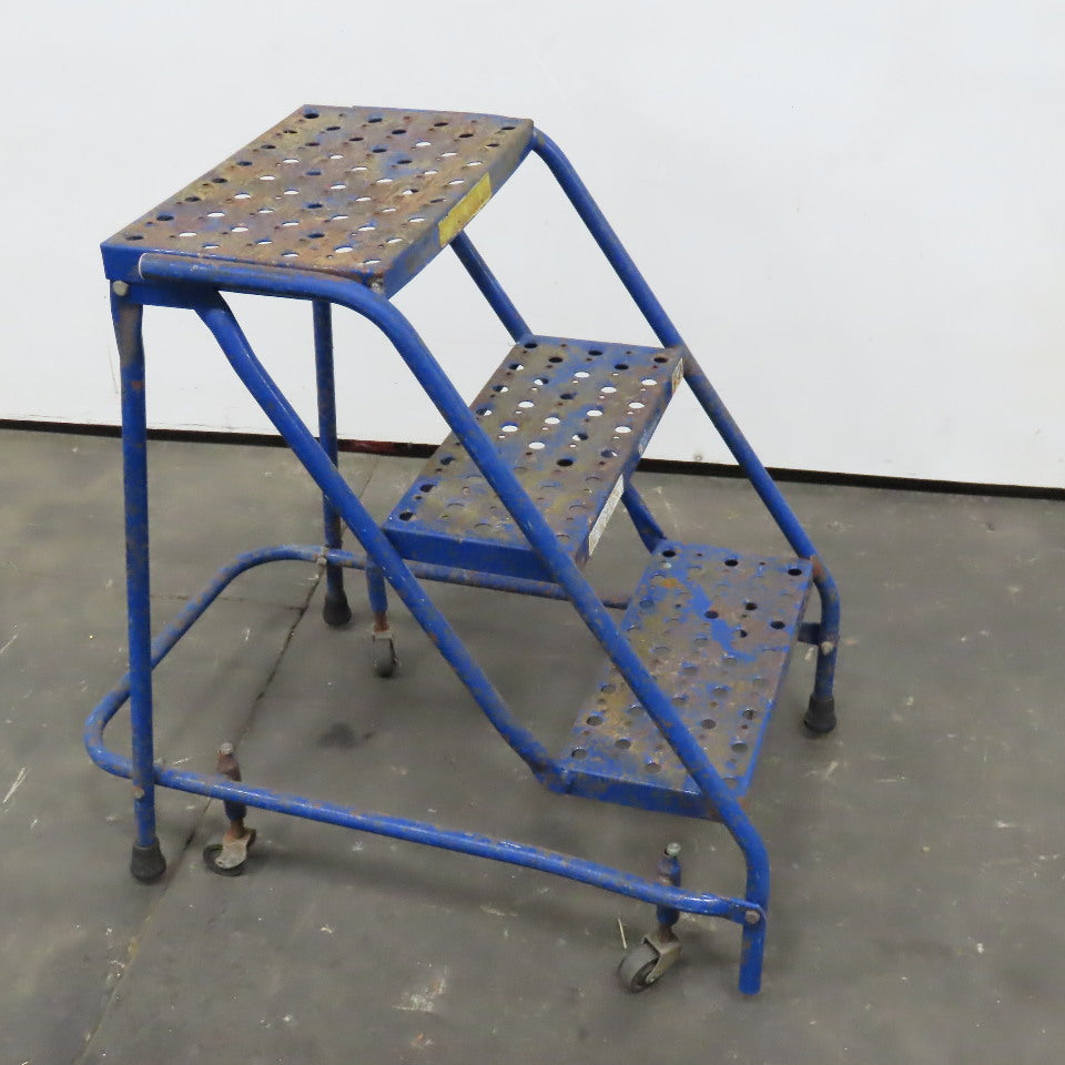 3 Step Industrial Rolling Step Ladder 29" Tall Self Locking
