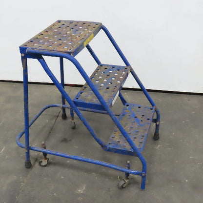 3 Step Industrial Rolling Step Ladder 29" Tall Self Locking