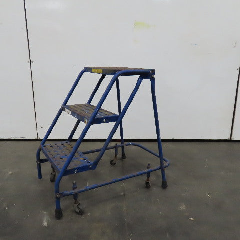 3 Step Industrial Rolling Step Ladder 29" Tall Self Locking