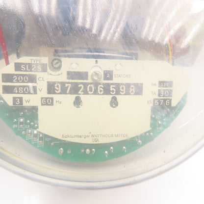 Schlumberger Type SL2S 200CL 480V 3Ph 3W 60Hz 57.6Kh Kilowatt-hour Meter & Base