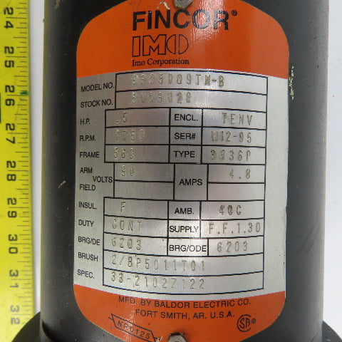 IMO Fincor 9305009TN-B 0.5HP DC Electric Motor 1750RPM 90VDC 4.8A 56C Frame