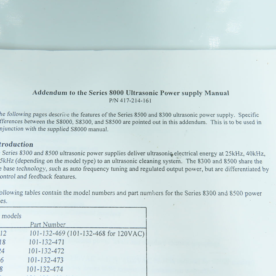 Branson Series 8000 Ultrasonic Power Supply Operator Manual & Addendum Lot Of 2