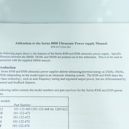 Branson Series 8000 Ultrasonic Power Supply Operator Manual & Addendum Lot Of 2